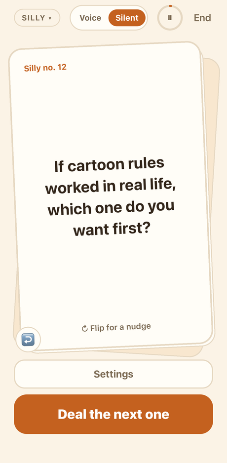 A dealt question card in the deck theme